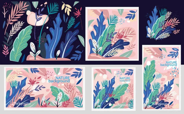 Uppsättning Blommor Abstrakta Vektor Illustrationer Modern Trendig Stil — Stock vektor