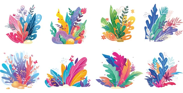 Set Met Bloemen Vector Abstracte Illustraties Moderne Trendy Stijl — Stockvector