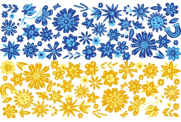 Ukrainian flag of yellow and blue flowers — Stock Vector