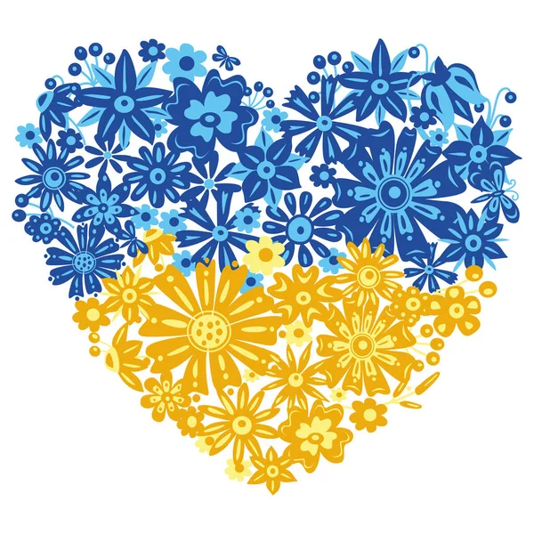 Forma de corazón de flores amarillas y azules — Vector de stock