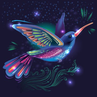 Bright Hummingbird on a dark background
