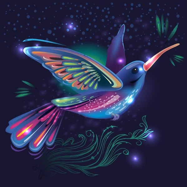 Colibrì luminoso su uno sfondo scuro — Vettoriale Stock