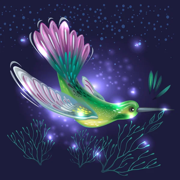 Bright Hummingbird on a dark background — Stock Vector