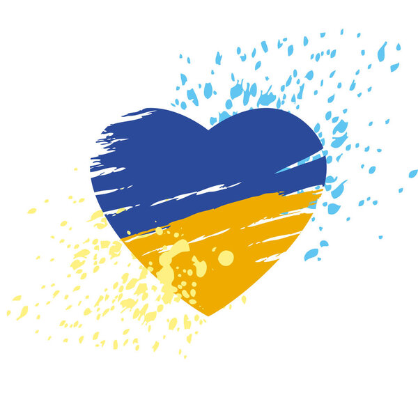 Форма сердца от мазков кисти гранжа в цветах фона флага Украины