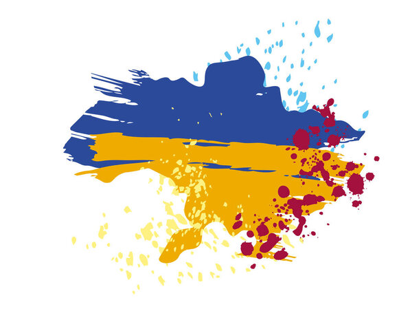 Ukrainian map in yellow and blue colors and drops of blood Concept background
