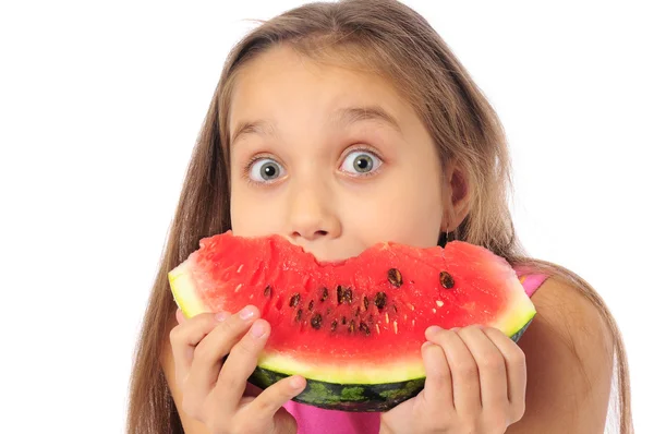 Menina comendo melancia — Fotografia de Stock