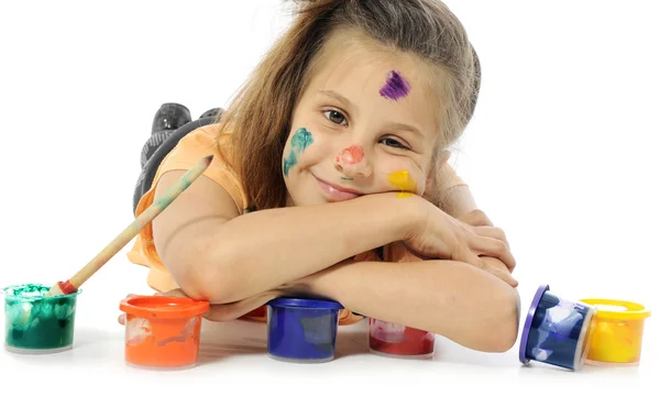 Little messy girl painter — Stock Photo, Image