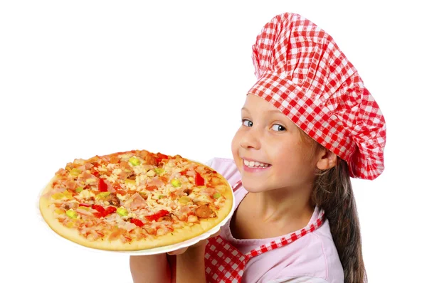 Kleines Mädchen bereitet Pizza zu — Stockfoto