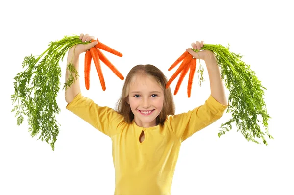 Menina com cenouras — Fotografia de Stock