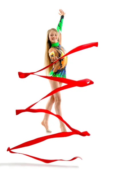 Gymnast with ribbon — Stock Photo, Image