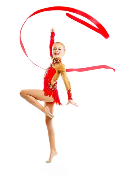 Gymnast with ribbon — Stock Photo, Image