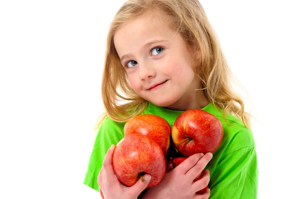 Portrait of little girl with apples — Stock Photo, Image