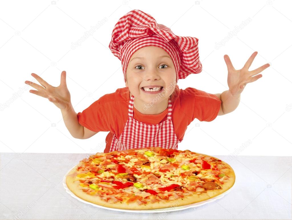 Little girl preparing homemade pizza