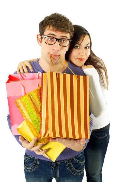 Jovem casal cansado de fazer compras — Fotografia de Stock