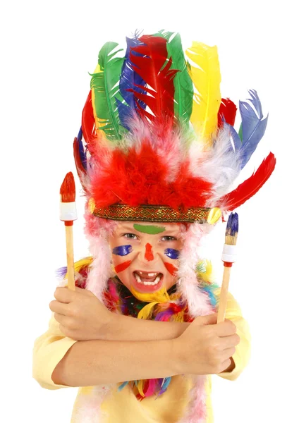 Little messy artist indian costume — Stock Photo, Image