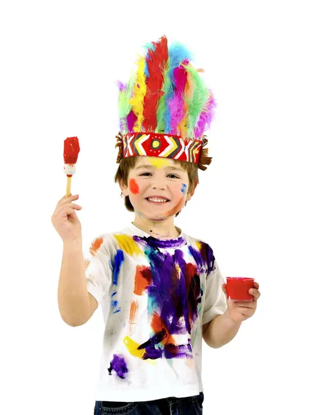 Little messy artist indian costume — Stock Photo, Image