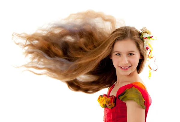 Young girl with long curly hair — Stock Photo, Image