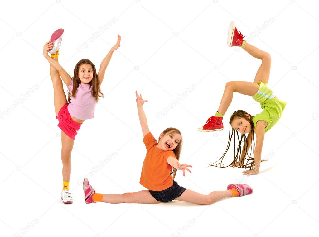 Happy kids doing exercises