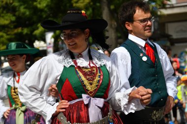 Klaipeda, Lithuania - 15 july 2022: Participants take part in the Europeade 2022 Festival of European folk culture July 15, 2022 in Klaipeda, Lithuania