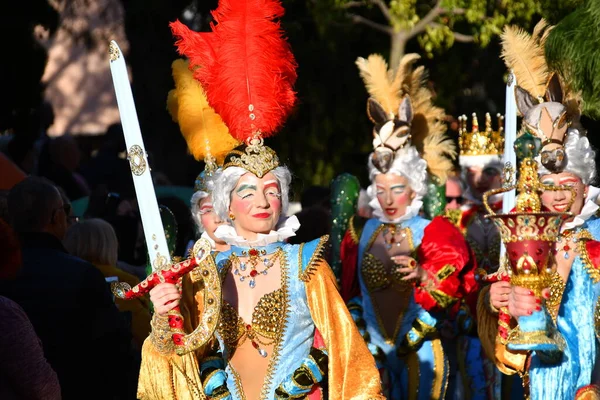 Torrevieja España Febrero 2022 Participantes Vestidos Con Disfraces Carnaval Durante — Foto de Stock