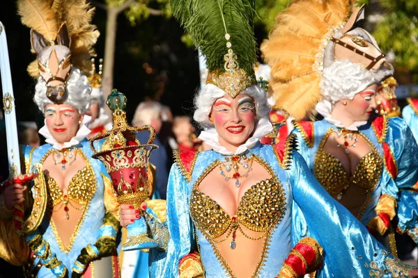 Torrevieja Espanha Fevereiro 2022 Participantes Vestidos Com Trajes Carnavalescos Durante — Fotografia de Stock