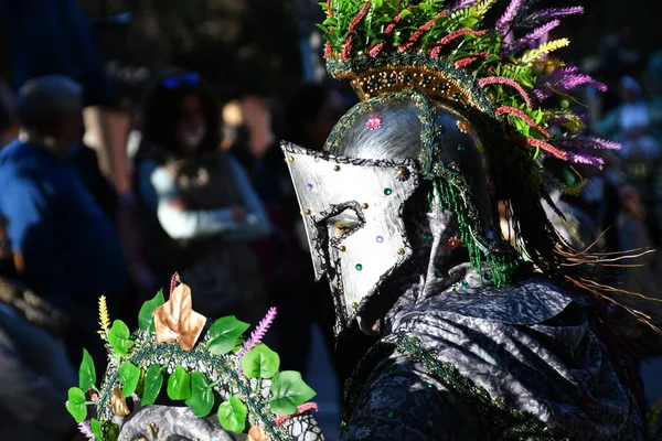 스페인의 2022 참가자들 카니발 축제를 기념하는 전통적 퍼레이드 도중에 카니발 — 스톡 사진