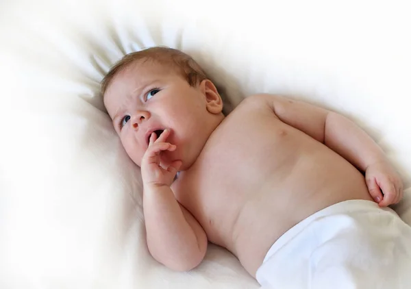 Top View Shot Cute Little Baby Boy Frightened Newborn Baby — Foto Stock