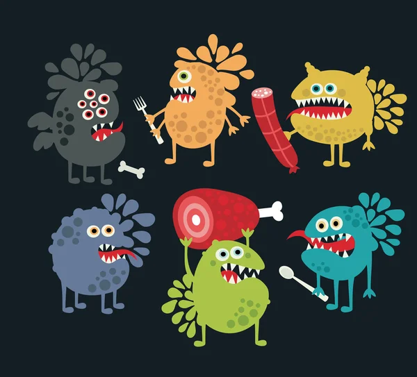 Cute food monsters. — ストックベクタ