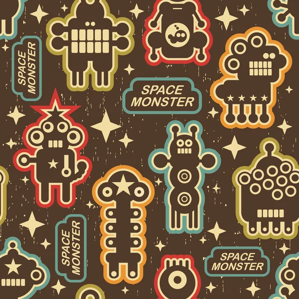 Vintage seamless texture with monsters and robots. — Stock Vector