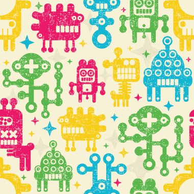 robotlar ve canavarlar ile Vintage sorunsuz doku.