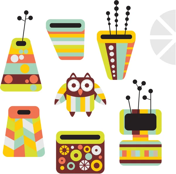 Hibou et vases . — Image vectorielle