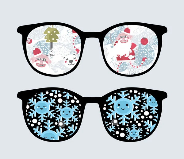 Retro sunglasses with winter reflection in it. — Stock Vector