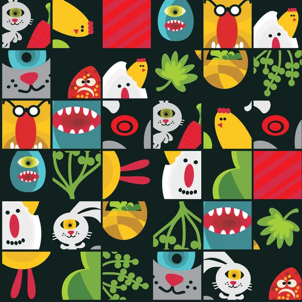 Seamless Easter background with monsters in cell. Vector pattern. — Stock Vector