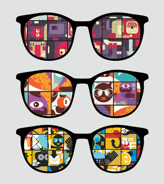 Retro sunglasses with abstract reflection in it. — Stock Vector