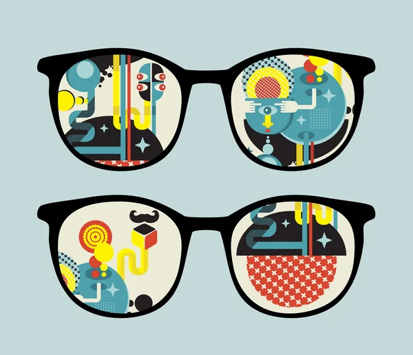 Retro sunglasses with alien reflection in it. — Stock Vector