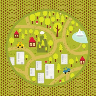 çizgi film küçük şehir ve kırsal Haritası.