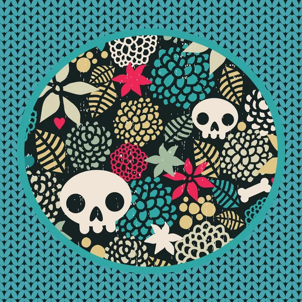 Big skulls and flowers background. — Stock Vector