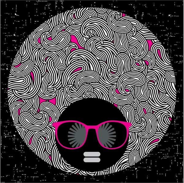 Lack head woman with strange pattern hair. — Stock Vector