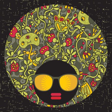 garip desen saçlı siyah baş kadın.