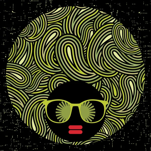 Tête noire femme aux cheveux étranges . — Image vectorielle