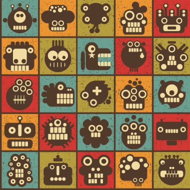 Dikişsiz retro tarzı #2 planda hücre robot ve canavarlar.