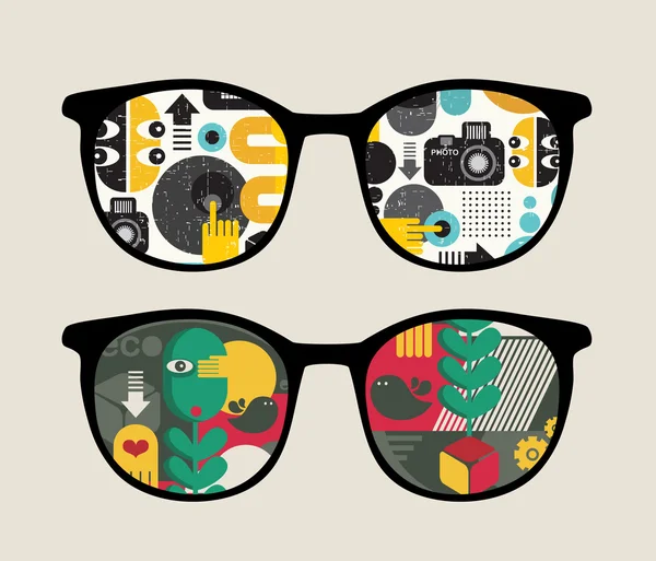 Gafas de sol retro con reflejo en ella . — Vector de stock