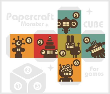 masa oyunları için canavarlar ile kağıt küp.
