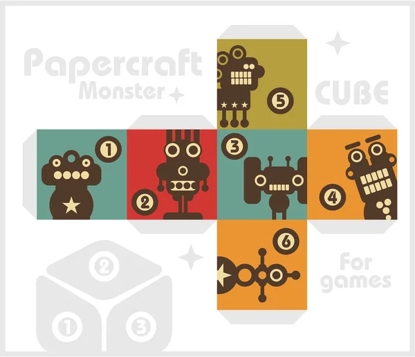 Papier kubus met monsters voor tafelspelen. — Stockvector