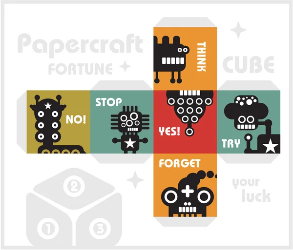 Паперовий кубик з монстрами на удачу . — стоковий вектор
