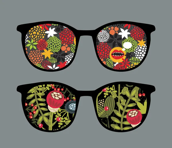 Lunettes de soleil rétro avec reflet floral dedans . — Image vectorielle