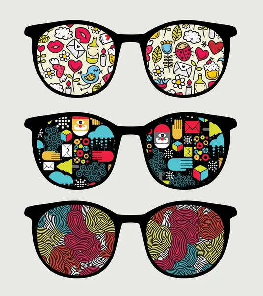 Gafas de sol retro con reflejo en ella . — Vector de stock