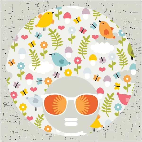 Black head woman with strange pattern hair. — Stock Vector