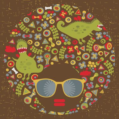 garip desen saçlı siyah baş kadın.