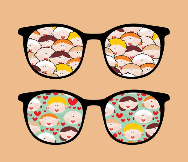 Ретро сонцезахисні окуляри з жінками відображення в ньому . — стоковий вектор